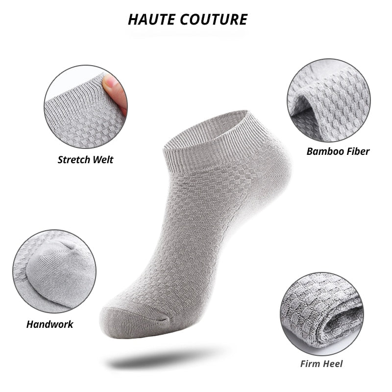 10 Pairs Bamboo Fiber Men Socks Short Ankle Business Black Male Meias Socks Summer Breathable Men Dress Shoes Clothes Size 38-44