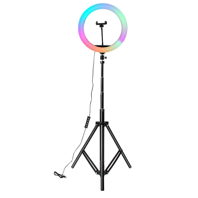 10-Zoll-Ringlicht RGB02 26 cm 33 cm 20 cm LED-Regenbogenlicht mit Stativ 1,6 m dimmbares RGB-Set für kurze Videos YouTube Live