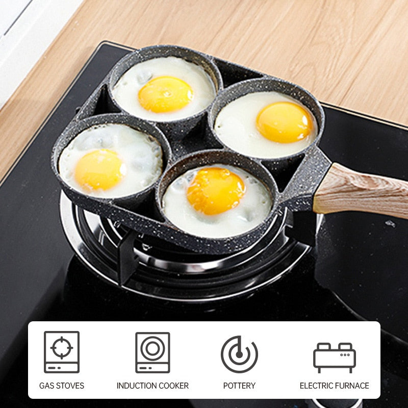 Four-hole Frying Pot Pan Thickened Omelet Pan Non-stick Egg Pancake Steak Pan Cooking Egg Ham Pans Breakfast Maker Cookware