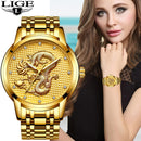 LIGE Women Watches Women Fashion Watch 2022 Classic Ladies Watch Luxury Brand Diamond Quartz Gold Wrist Watch Gift For Women+Box