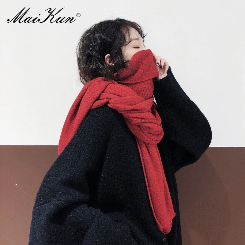 Maikun Thick Warm Scarf For Women Pure Color Ladies Imitation Cashmere  Black Scarf Female Winter To Increase Ahawl
