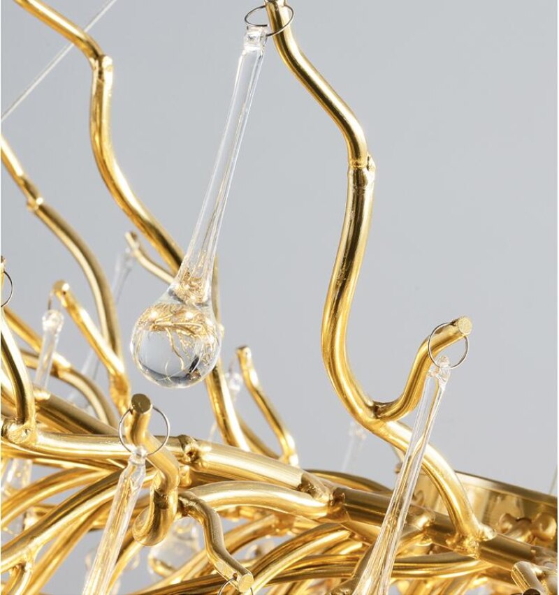 Candelabro de cristal moderno, candelabro de cristal de rama dorada de lujo, lámpara de decoración de isla para vestíbulo de Hotel para sala de estar