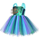 Blumenfedern Mädchen Pfau Tutu Kleid Kinder Tüll Prinzessin Pfau Kostüm für Mädchen Festzug Halloween Geburtstagsfeier Kleid