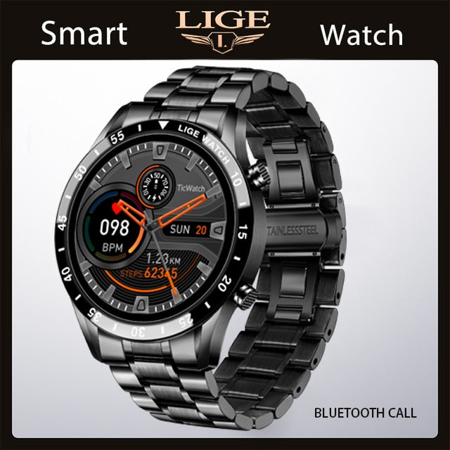 LIGE 2022 Smart Watch Men Full Touch Sport Fitness Watch Blood Pressure Waterproof Bluetooth Call For Android Ios Smartwatch Men