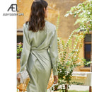 AEL Robenkleid aus Satin zum Schnüren, lässige, lockere Damen, einreihiges, langes Hemdkleid