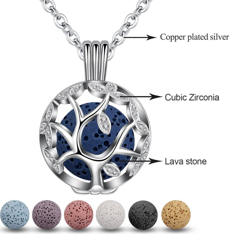 EUDORA 14mm Tree Of Life Pendant Aromatherapy CZ Cage Locket Diffuser Necklace Fit Volcanic Lava Stone Ball Fine Jewelry K187