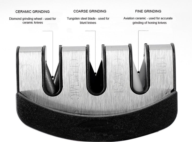 Afilador de cuchillos XITUO para cuchillos rectos y dentados, sistema de rueda con revestimiento de diamante de 3 etapas, afila cuchillos desafilados de forma rápida y segura