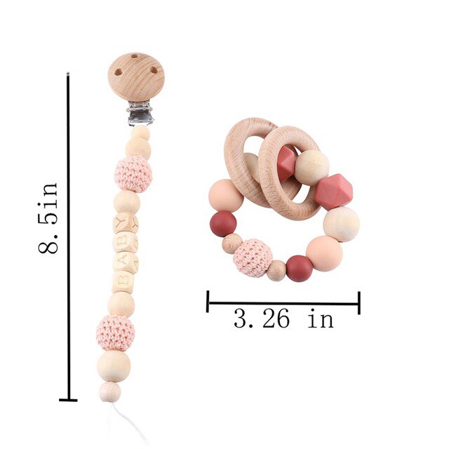 Baby Toys Silicone Beads Teethers Wooden Rings Handmade Bracelet Pacifier Chain Clips Teething Pram Stroller Bell Baby Products