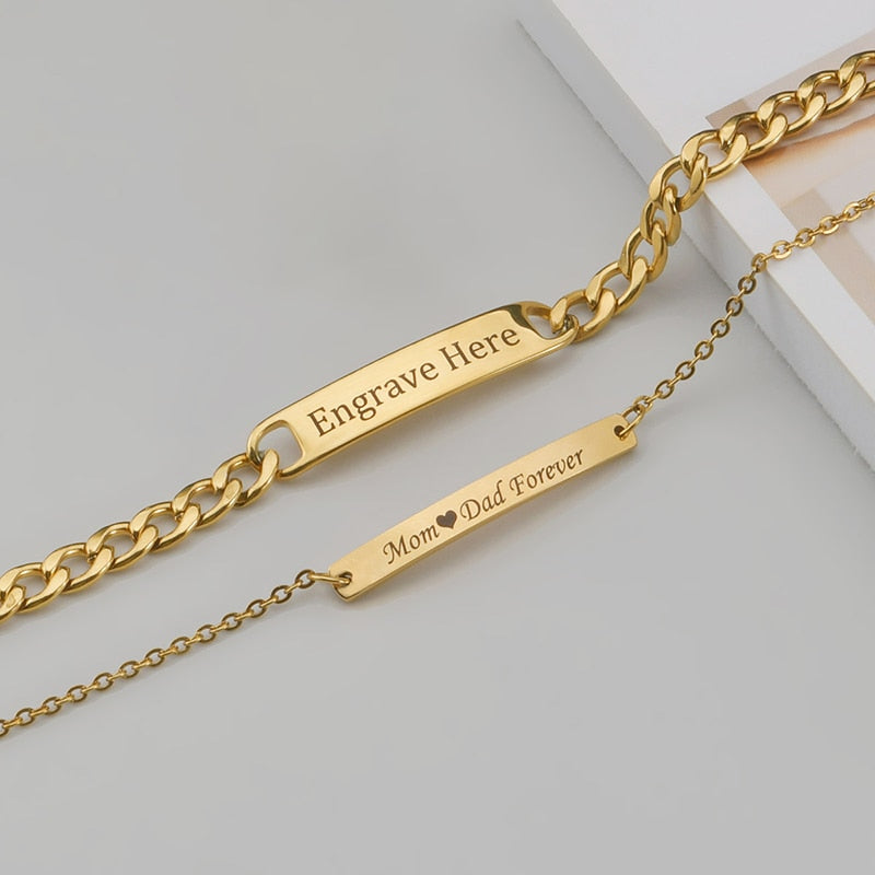 Fashion Customized Words Bar Chain Armband für Männer Edelstahl verstellbare Gravur Name Armreif Party Schmuck