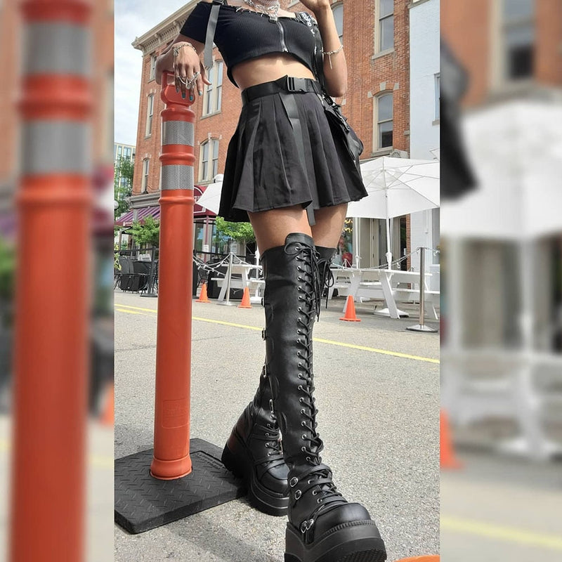 2021 Gothic Punk Fashion Women Thigh Boots Wedges High Heels Platform Over The Knee Boots Female Street Cosplay Autumn Shoes