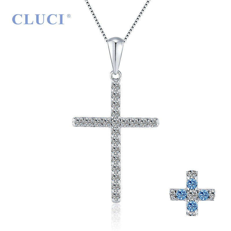 CLUCI 925 Silver Zircon Inlay Cross Pendant  Hot Women Accessories Religious Jewelry Gift Charms Only Pendant DP035SB