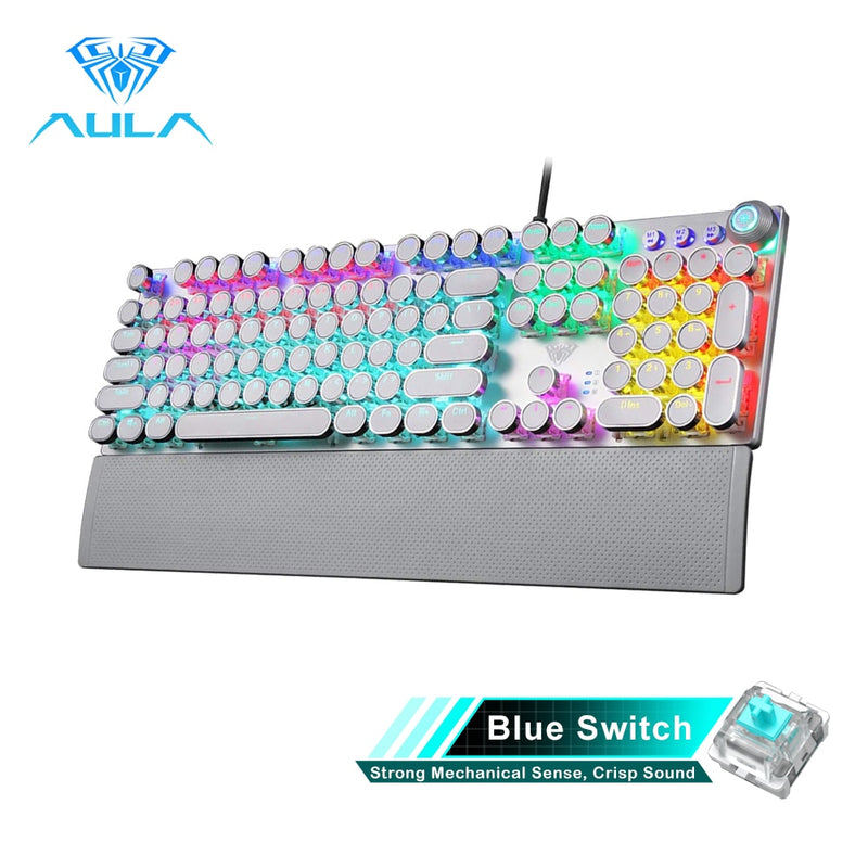 AULA Gaming Mechanical Keyboard Retro Square Glowing Keycaps Backlit USB Wired 104 Anti-ghosting Gaming Keyboard for PC laptop