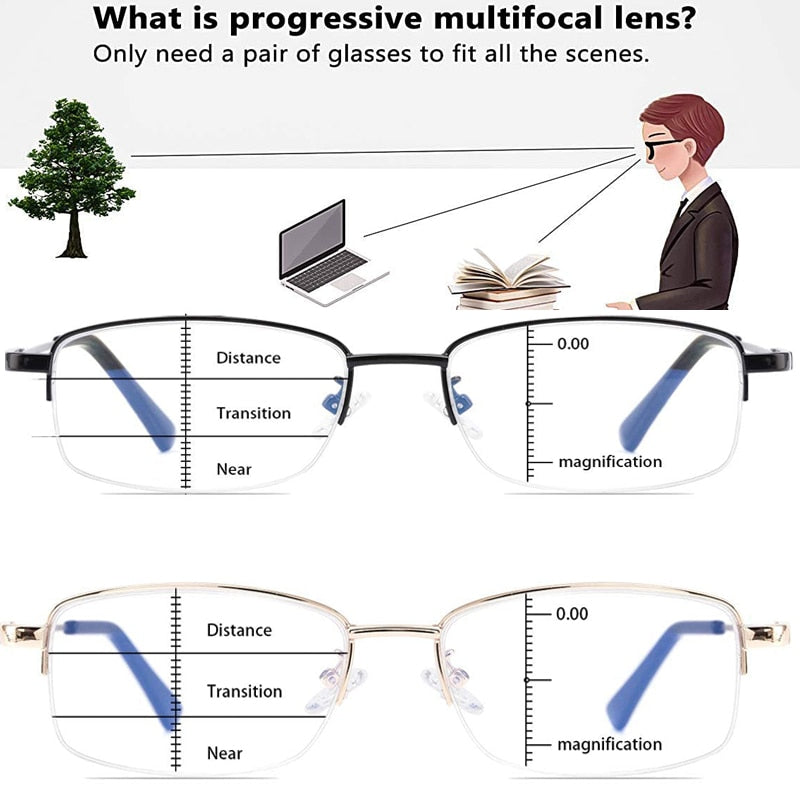 Gafas de lectura multifocales progresivas para ordenador, gafas de lectura multifocales con bisagra de resorte de aleación de titanio y bloqueo de luz azul