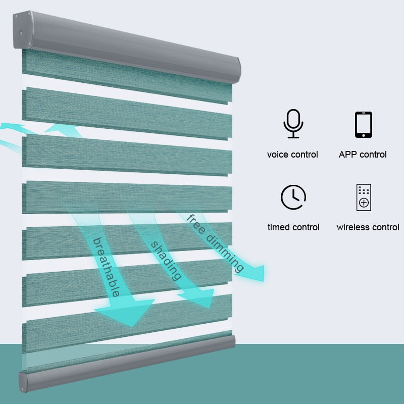 TUYA Smart Control Motorized Zebra Shades Customized Size WiFi Motor Electric Roller Blinds Compatible with Alexa Google Home