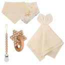 Baby-Silikon-Beißring aus Holz, Rassel, Spielzeug, doppelseitig, Baumwolle, Lätzchen, Schlafpuppen, beruhigen, beschwichtigen, Handtuch, Neugeborene, Krankenschwester-Zubehör