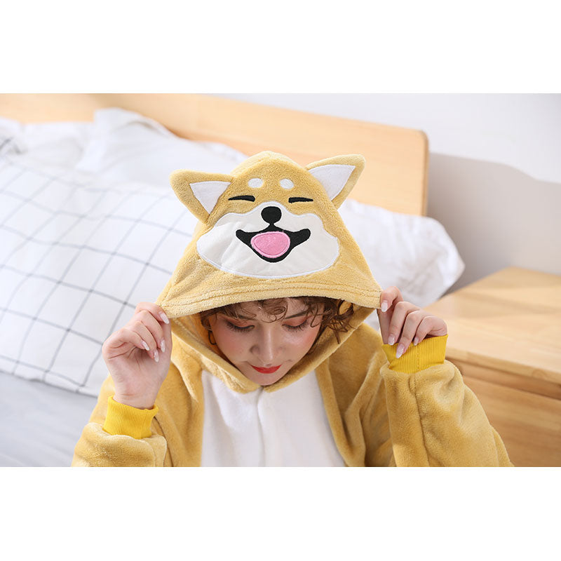 Akita perro Kigurumis mujer niña Onesie lindo Animal pijamas Shiba inu general invierno cálido suave franela traje ropa de casa Unisex