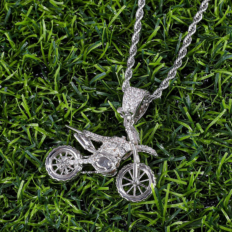 HIP Hop Full AAA Iced Out Bling CZ Kubikzirkon Kupfer Motorrad Anhänger &amp; Halsketten für Herrenschmuck mit Tenniskette