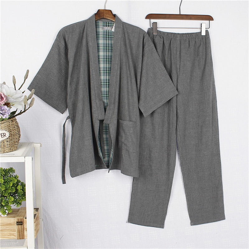 Cotton Japanese Kimono Sleepwear for Samurai Men Haori Tops+pants Clothing Set Traditional Yukata Pajamas Nightgown Jinbei