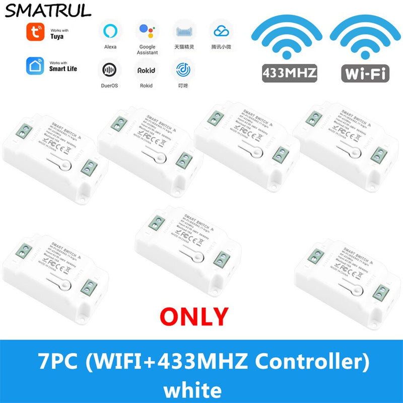 SMATRUL Tuya Smart Life Home APP WiFi +RF 433Mhz Switch LighT Wall Relay Timer Module Voice Google Home Alexa 110V 220V 10A Lamp