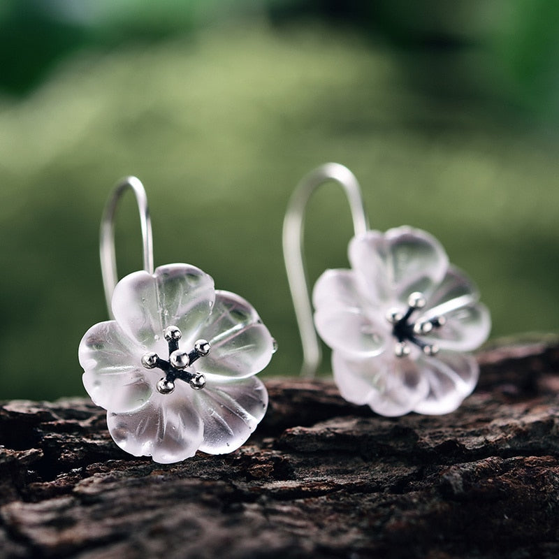 Lotus Fun Real 925 Sterling Silver Earrings Handmade Designer Fine Jewelry Flower in the Rain Fashion Dangle Earrings for Women