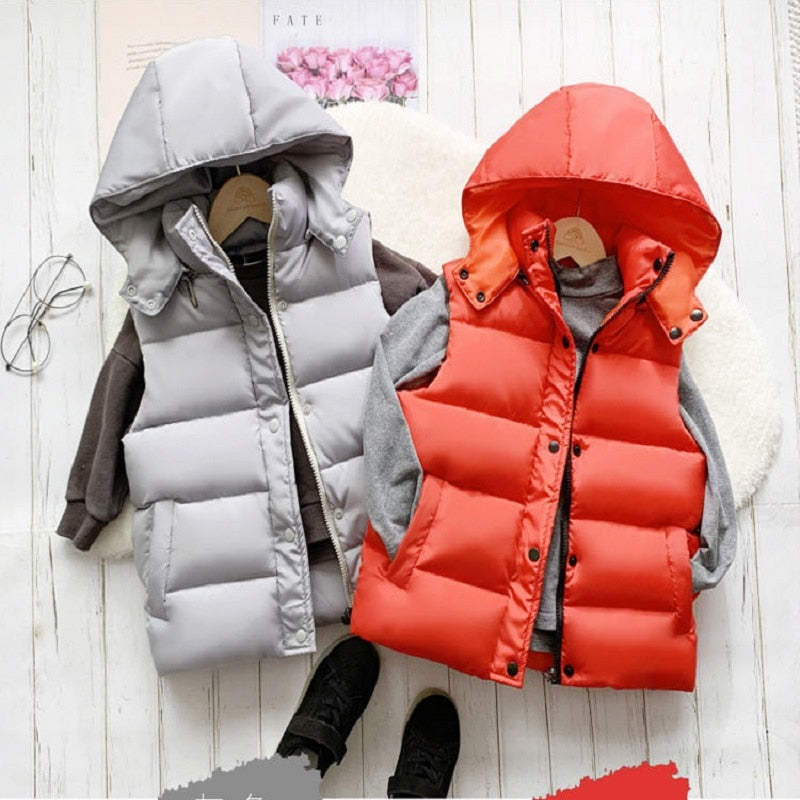 3-12Y Winter warme ärmellose Jacke für Kinder Jacke verdicken Kapuzenweste für Jungen Mädchen Kinder Weste Mantel isolierte Weste