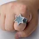 TOPGRILLZ New Hexagon Star Silver Color Blue Iced Out Cubic Zircon Rings Micro Paved Personality Hip Hop Jewelry For Gifts
