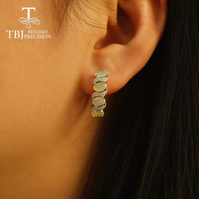 TBJ ,Good quality Ethiopia Opal Clasp silver earring oval cut 4*6mm 4ct   925 sterling silver fine jewelry for women daily wear