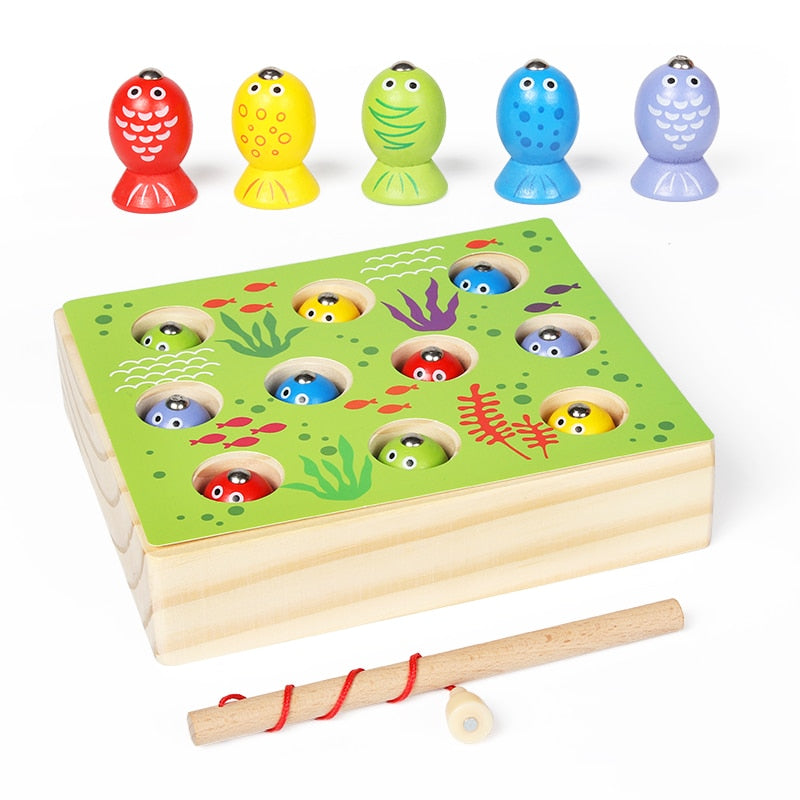 Juguetes de madera Montessori, tablero magnético para juegos de pesca, juguete educativo para edades tempranas para niños, regalos de aprendizaje cognitivos en forma de Color