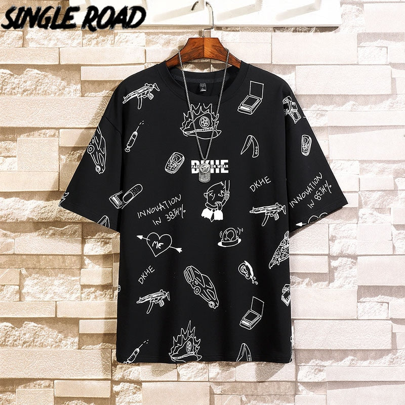 Single Road Männer Übergroßes T-Shirt 2022 Anime Volldruck Baumwolle Hip Hop T-Shirt Männlich Japanisch Streetwear Harajuku T-Shirt für Männer