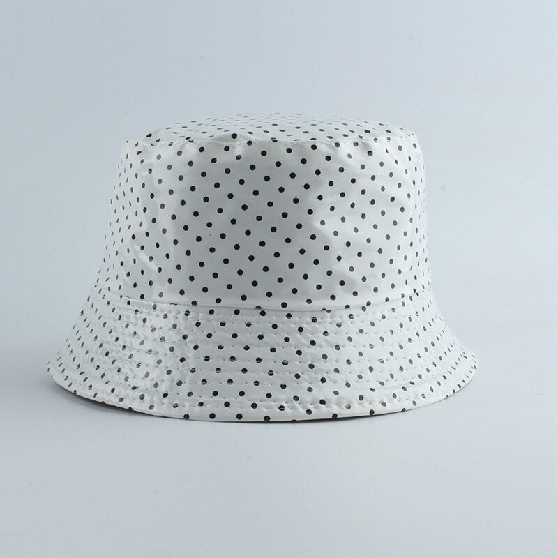 2021 Leather Dot Print Two side Reversible Bucket Hat Waterproof Fisherman Hat Sun Cap Fishing Hats For Women Men