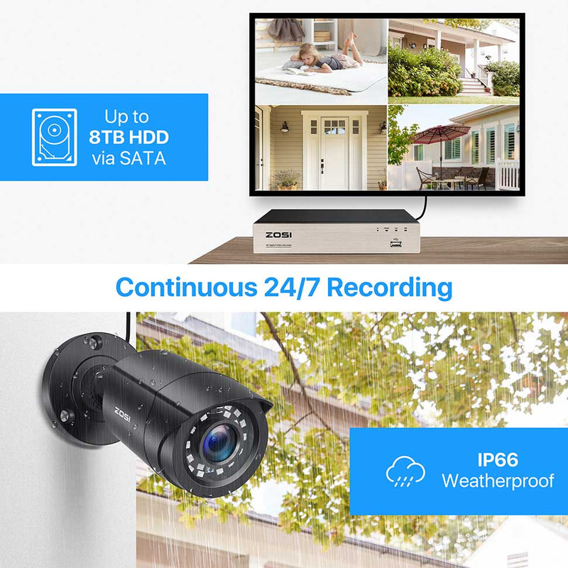Sistema de seguridad para el hogar ZOSI H.265 + 8CH DVR 4 / 8pcs 2.0MP 1080p Visión nocturna Vigilancia al aire libre Kits de cámara a prueba de agua