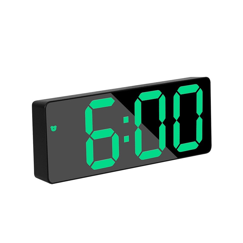 LED Mirror Screen Alarm Clock Creative Digital Clock Voice Control Snooze Time Date Temperature Display Rectangle/Round Style