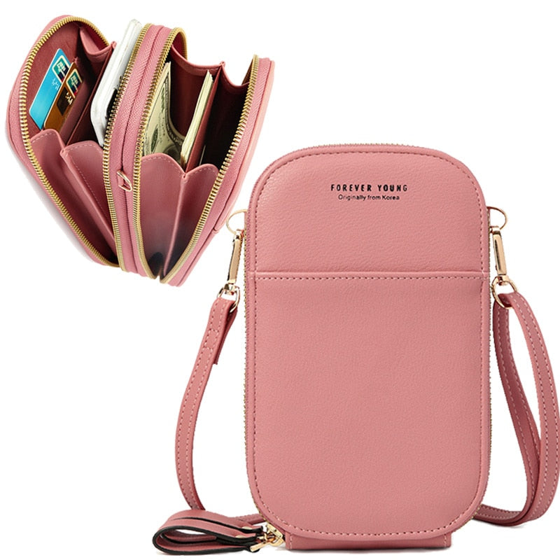 Designer-Handytasche Mini-Umhängetasche für Frauen, zwei Schichten, Umhängetasche, Pu-Leder, Damen, kleine Crossbody-Geldbörse