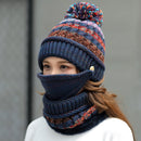 2020 Mütze Winter Frauen Maske Sturmhaube Mütze für Mädchen Schal dickes warmes Fleece innen gestrickte Mütze Schal Set 3-teilige Wintermützen