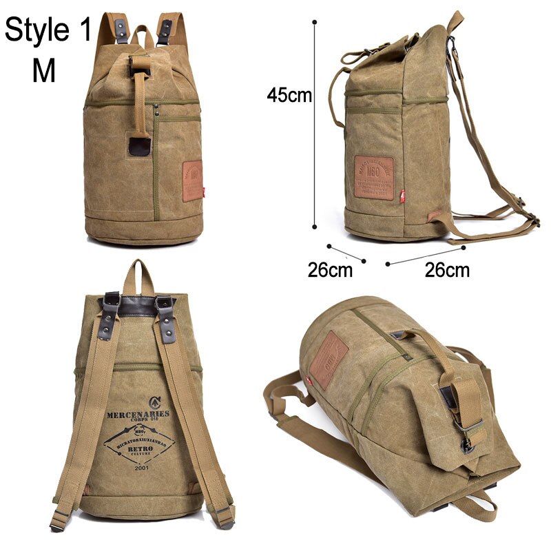 Mochila de lona con forma de cubo táctico para hombre, bolsas militares de gran capacidad con estampado de letras, bolsa redonda de escalada para viajes al aire libre XA678WD