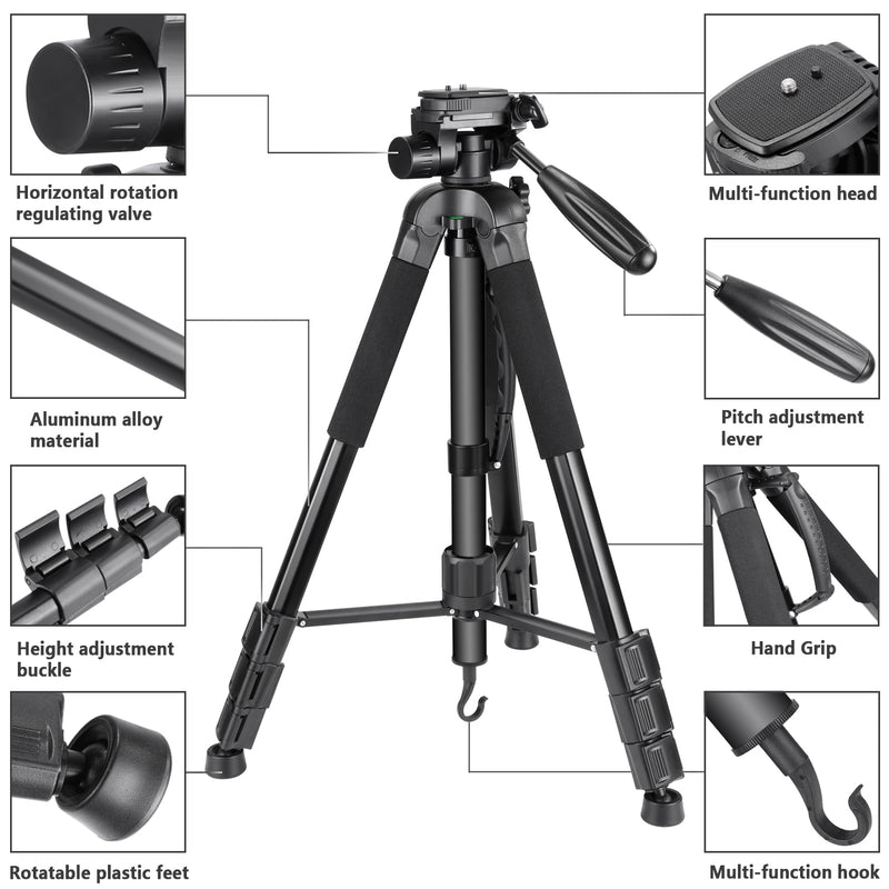 Neewer Kamerastativ Einbeinstativ Aluminiumlegierung mit 3-Wege Schwenkkopf Tragetasche für Sony/Canon Portable 70 Zoll/177 cm