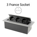 Toma DE corriente DE escritorio, toma DE corriente DE mesa 2 3 DE EU FR con carga USB, cubierta DE aleación DE aluminio negra y plateada emergente lenta para sala De reuniones