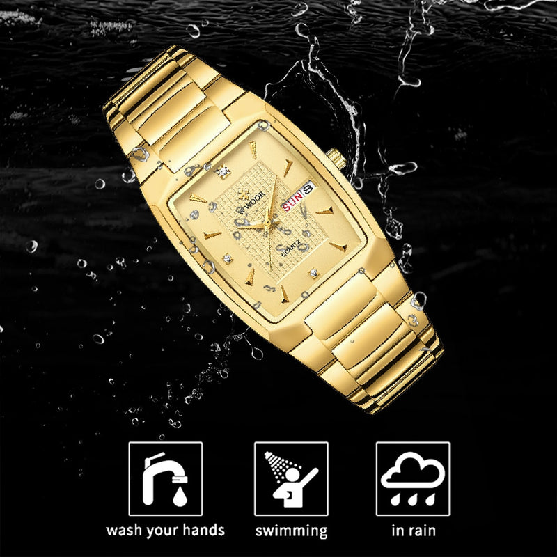 Relogio Masculino WWOOR 2022 nuevo reloj cuadrado para hombre con fecha de semana automática relojes de pulsera de cuarzo para hombre de lujo de acero inoxidable dorado