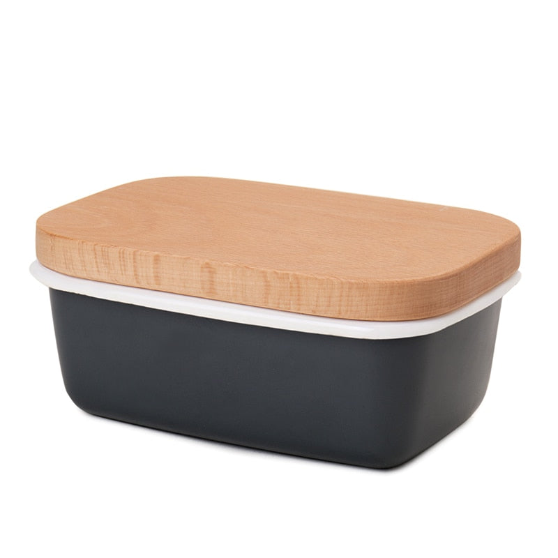 Butter Box Dishes Enamel Butter Container Plates Tray With Wooden Lid Cover Black High Quality White Storage Box High Quality