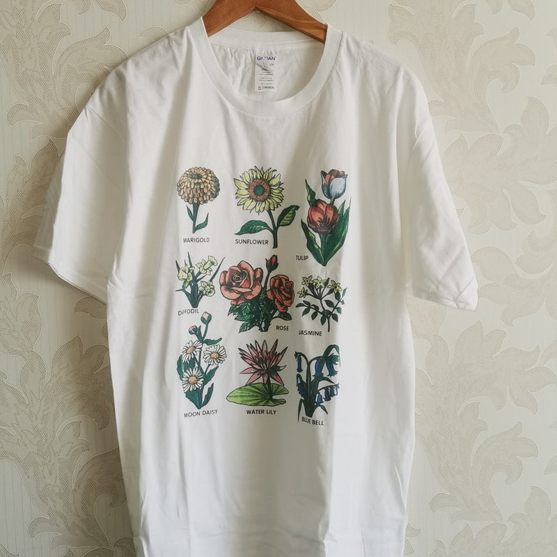 Wildflower T Shirt Women Sunshine Plant Rose Save Bees Girls Tee shirt Ladies Tops Femme Clothing Graphic Tees Woman T-shirts