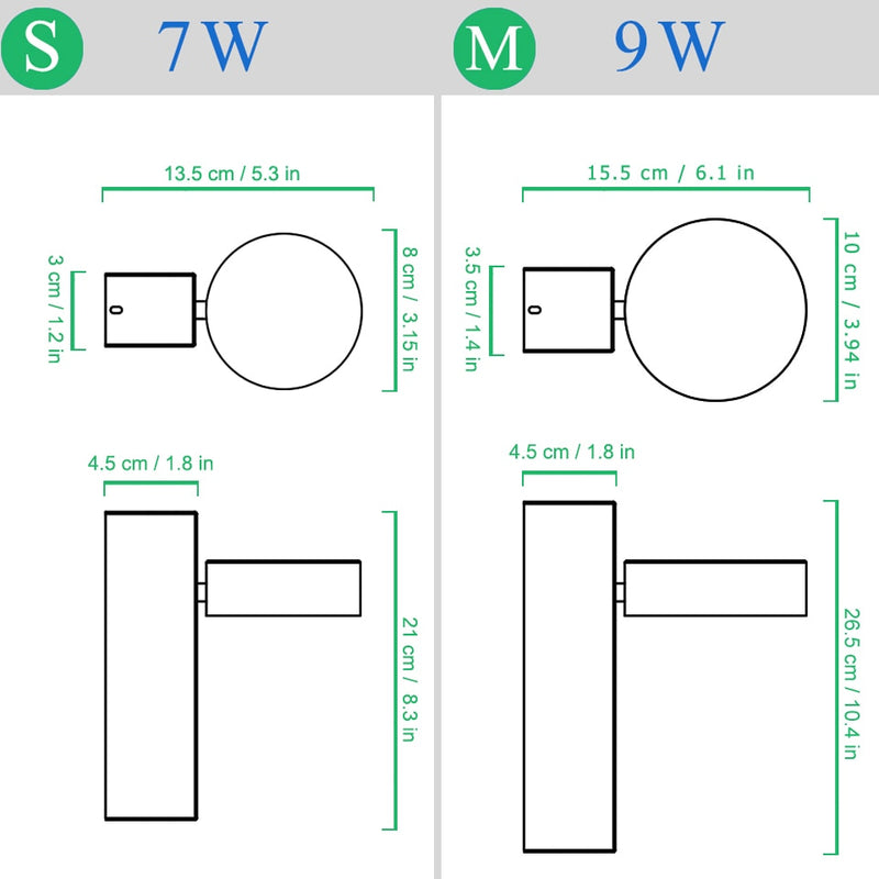 Lámpara de pared LED con interruptor, 7W/9W, luz de pared moderna nórdica, dormitorio, sala de estar, pasillo, estudio, apliques de lectura en blanco y negro