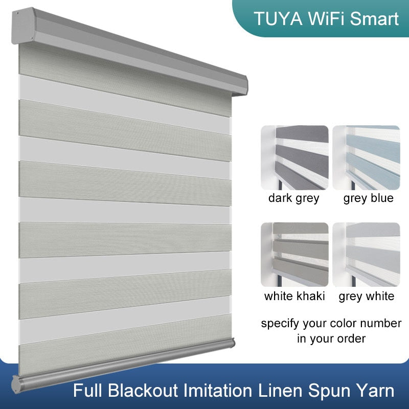 TUYA Smart Control Motorized Zebra Shades Customized Size WiFi Motor Electric Roller Blinds Compatible with Alexa Google Home