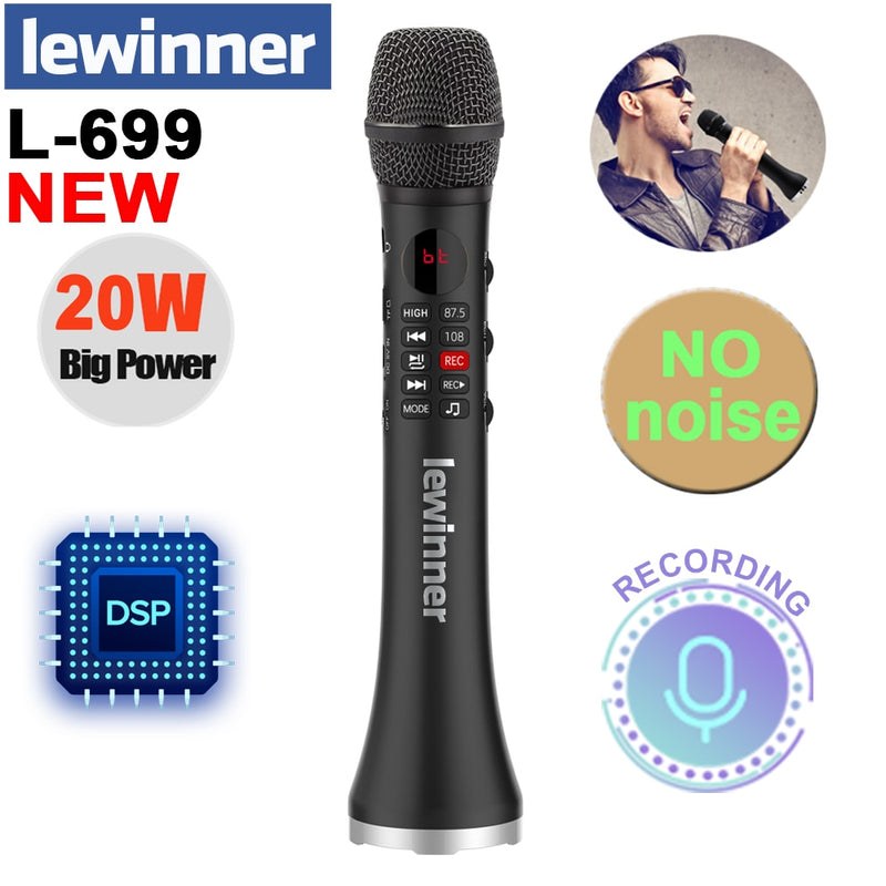 Lewinner L-699 Professionelles Karaoke-Mikrofon, kabelloser Lautsprecher, tragbares Bluetooth-Mikrofon für Telefonunterstützung, Aufnahme von TF-Wiedergabe