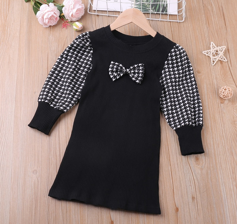 Humor Bear Baby Girls Dress New College Style Student  Spring &amp; Autumn Bow Long Sleeve Dress Kids Clothing Princess Dresses