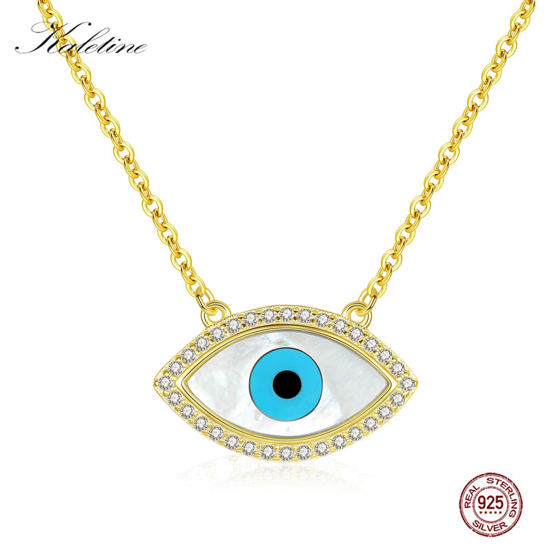 KALETINE Turkish Evil Eye Necklace Women Charms Real 925 Sterling Silver Natural MOP Shell Statement Necklace Gold Chain Jewelry