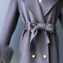 2020 Wool Coat Women Pied De Poule Natural Fox Fur Collar Cashmere Wool Blends Long Outerwear Ladies Streetwear