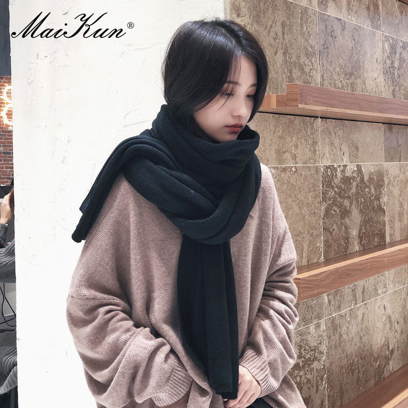 Maikun, bufanda gruesa y cálida para mujer, Color puro, bufanda negra de Cachemira de imitación para mujer, invierno femenino para aumentar Ahawl