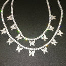 Fashion Iced Out Bling Butterfly Choker Pendant Necklace Gold Silver Color with 4mm Tennis Chain Hip Hop Jewelry for Men Women