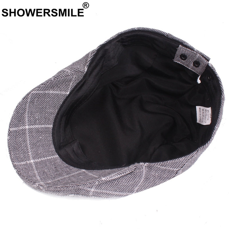 SHOWERSMILE, boinas azules para hombre, gorra plana de algodón ajustable a cuadros para hombre, sombrero de pico de pato transpirable clásico de Inglaterra para verano y otoño, nuevo