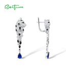 SANTUZZA Silver Earrings For Women 925 Sterling Silver Leopard Sparkling Blue Cubic Zirconia Drop Earrings Trendy Fine Jewelry